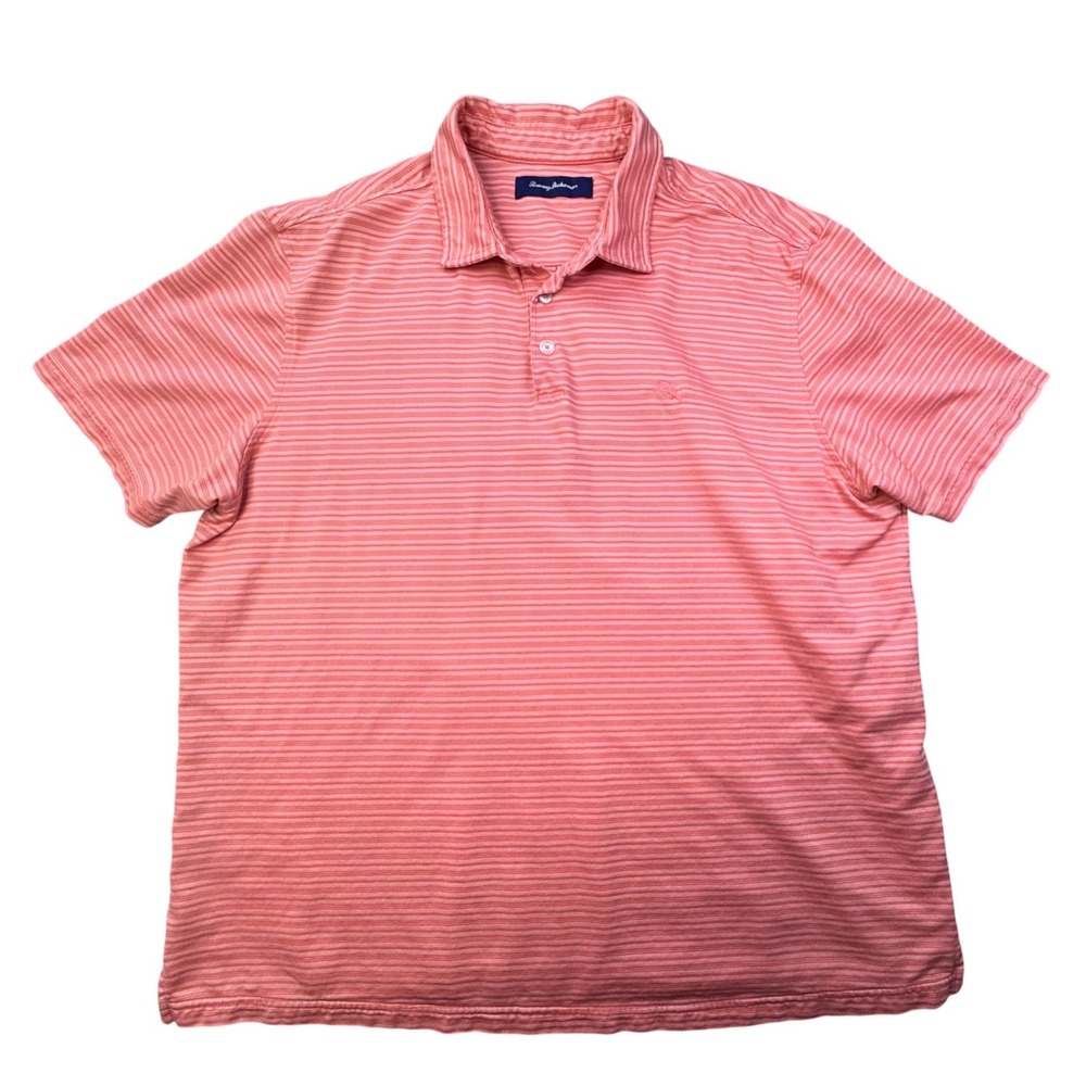 Tommy Bahama Mens XXL Coral Striped Pima Cotton Blend Short Sleeve Polo Shirt - Picture 2 of 9